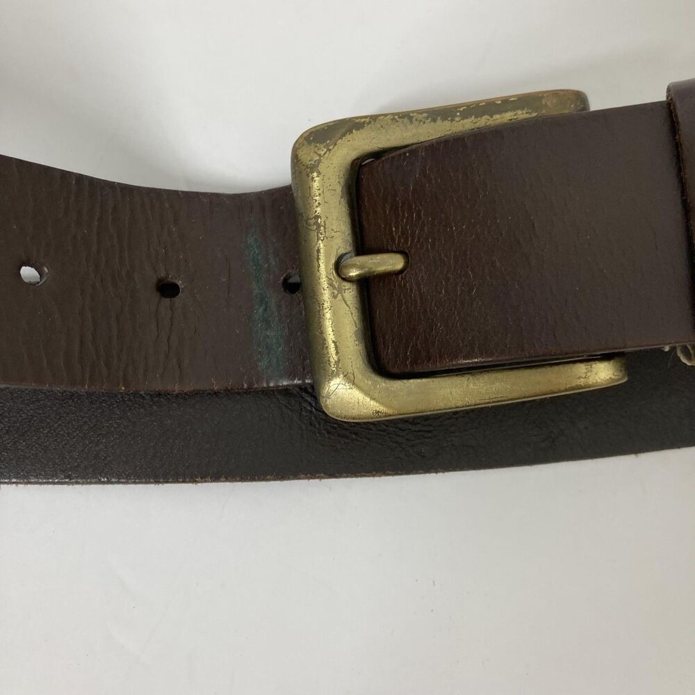 Timberland Leather Belt Mens 32 Brown Antique Brass Buckle Tree Logo Casual - Picture 11 of 14